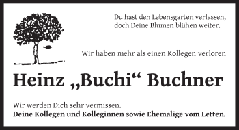 Traueranzeige von Heinz Buchner von Pegnitz-Zeitung